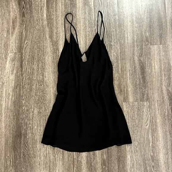 Reformation Black Cutout Slip Mini Dress Size Medium Open Back Double Strap LBD - Picture 6 of 11